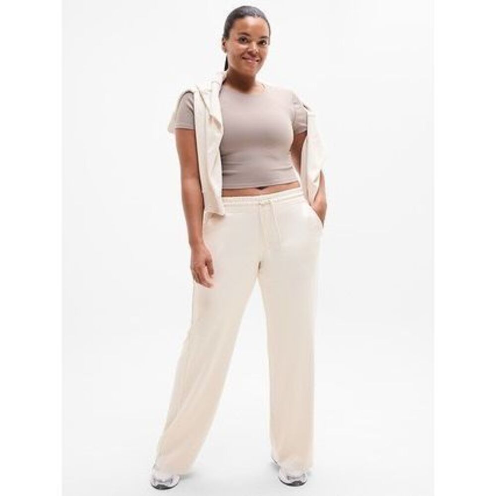 Athleta Cream Wide-Leg Track Pants